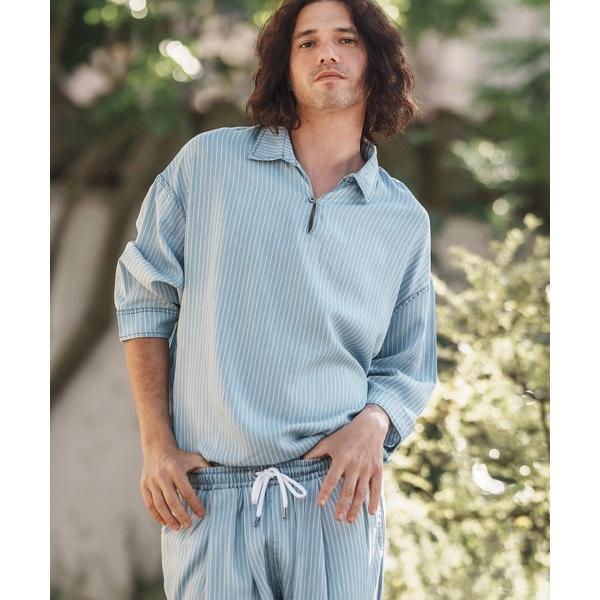 シャツ ms5949-Silky Stripe Denim Band Collar Skipper ...