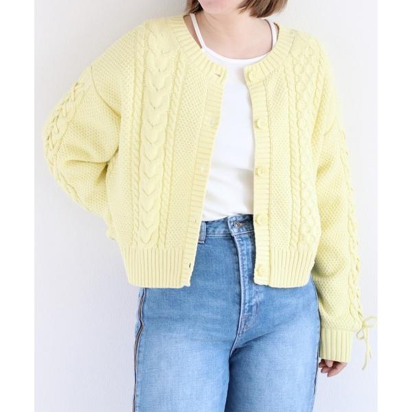 カーディガン 「前後2way」ソデケーブル編みニットカーディガン レディース