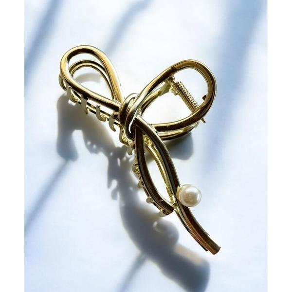 ヘアクリップ 「rae」ribbon pearl hair clip/リボンパールヘアクリップ