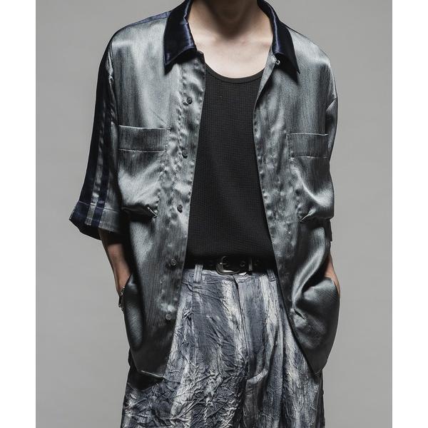 シャツ Striped crepe satin bowling shirts/楊柳サテンボーリングシ...