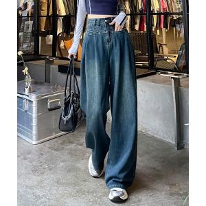 ジーンズ デニム デニムパンツ ハイウエストワイドデニムパンツ レディース
