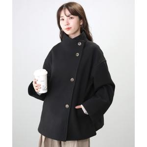 ステンカラーコート コート メルトンスタンドカラーミドルコート レディース