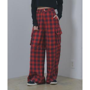 カーゴパンツ 2way ZIP付きチェックフラップパンツ レディース メンズ