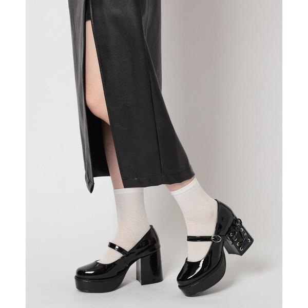 パンプス 厚底ヒールレースアップパンプス