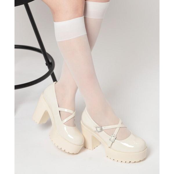 パンプス 厚底キラキラダブルストラップパンプス