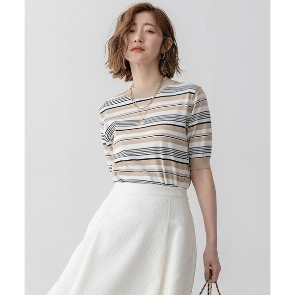 ニット セーター 「VERY3月号掲載/洗える」プレミアムビオコットン 半袖 マルチボーダー ニット...