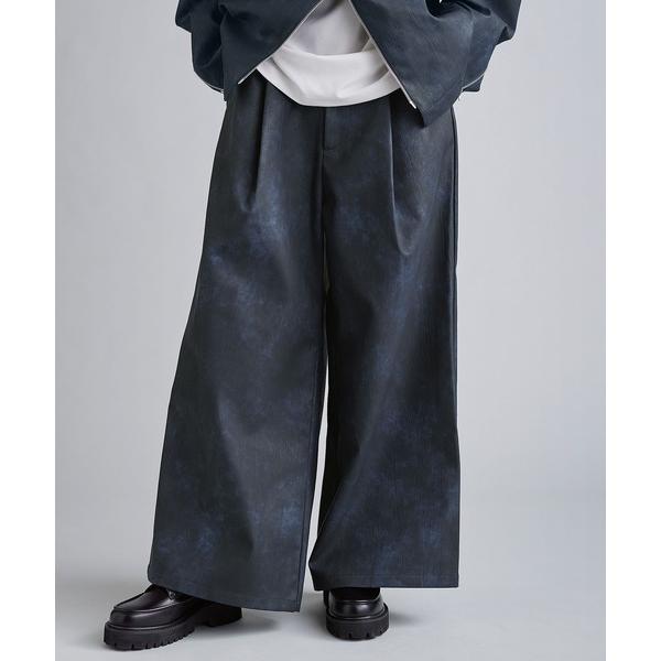 パンツ ヴィンテージ加工合皮ハイウエストワイドストレートパンツ メンズ レディース