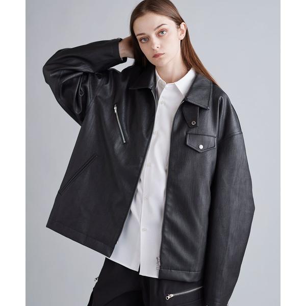 ブルゾン アウター ヴィンテージ加工合皮ジップアップ2wayジャケット メンズ レディース