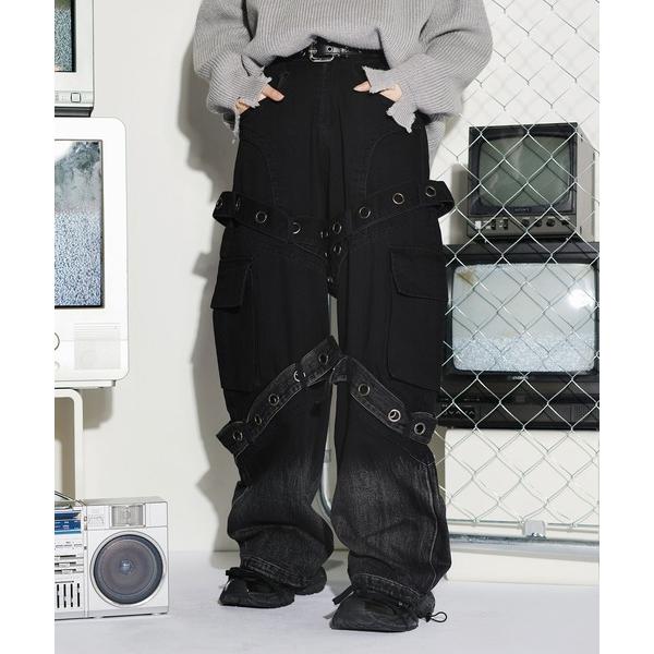 ジーンズ ハトメギミックワイドパンツ メンズ レディース