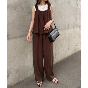 セットアップ 麻調フリルキャミパンツセットアップ レディース