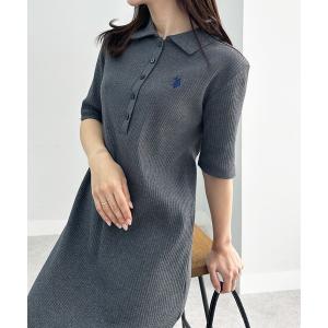 ワンピース RANAN/solleim別注「U.S.POLO ASSN.」 ワンポイント刺繍ポロ襟リブワンピース