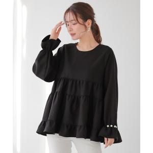 タックパール袖ティアードトップス レディース