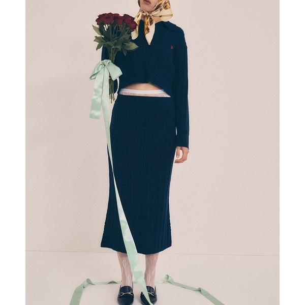 スカート 「DILIGENCE PARLOUR」VIS別注モデルローズ刺繍ポロケーブルニットスカート...