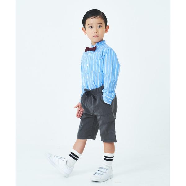 ブラウス シャツ 蝶ネクタイ付スタンドカラーストライプシャツ キッズ 子供服 男の子