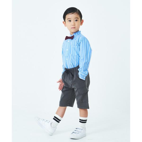 ブラウス シャツ 蝶ネクタイ付スタンドカラーストライプシャツ キッズ 子供服 男の子