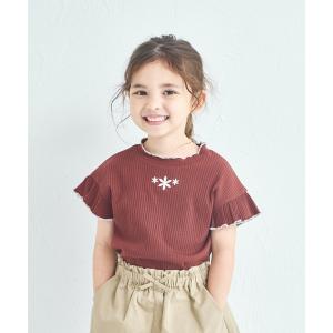 tシャツ 「リブコットン100」花柄刺繍トップス キッズ 子供服 女の子