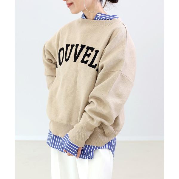 ニット セーター 2WAYジャガードロゴニットプルオーバー レディース