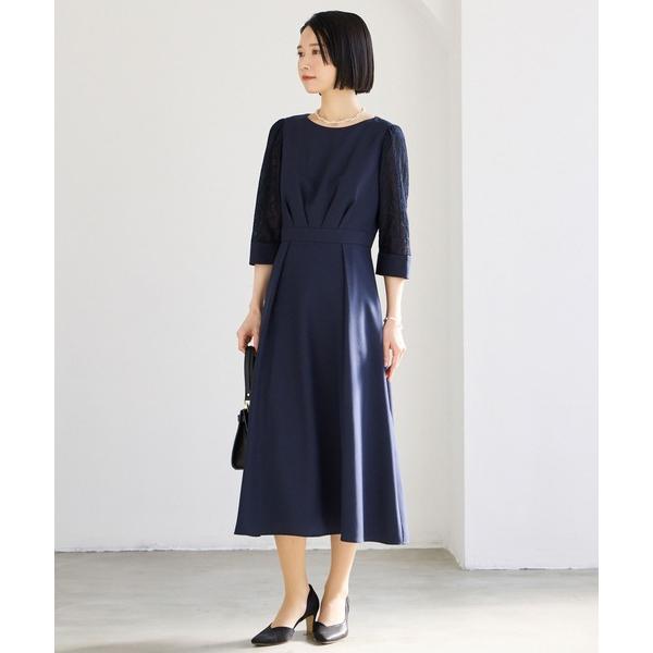 ワンピース レース袖×ウエストタックフィット＆フレアワンピース