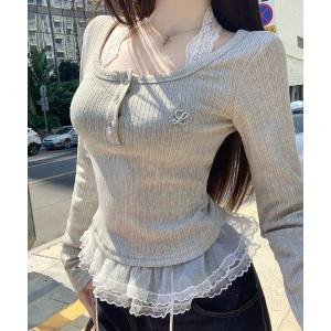 Sibra（シブラ） tシャツ レースフリル付き スクエアネックトップス