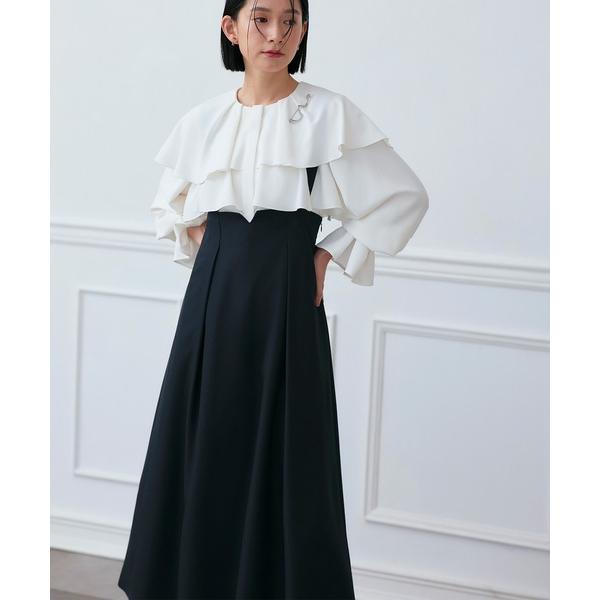 セットアップ 洗える ｜ ケープカラー フリルブラウス ＆ ハイウエスト ジャンパースカート セット...