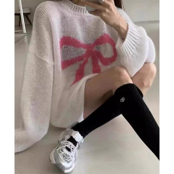 ニット セーター オーバーサイズ リボンデザインニット セーター レディース