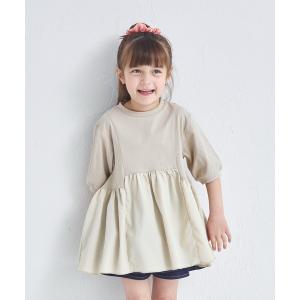 tシャツ 「リンクコーデ」ドッキングボリューム袖トップス キッズ 子供服 女の子