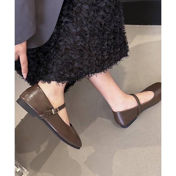 パンプス スクエアトゥフラットメリージェーン