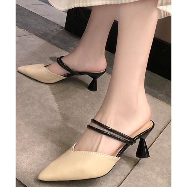 パンプス 2WAYポインテッドトゥダブルベルトミュールパンプス