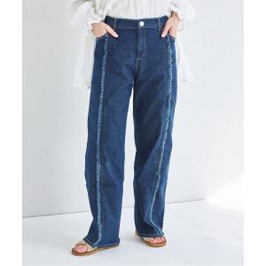 ジーンズ デニム デニムパンツ 「ママサイズ」センターライン フリンジデニムパンツ レディース