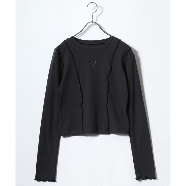 tシャツ メタルハートロゴワンポイント メローデザインリブニットロンT/長袖Tシャツプルオーバー レ...