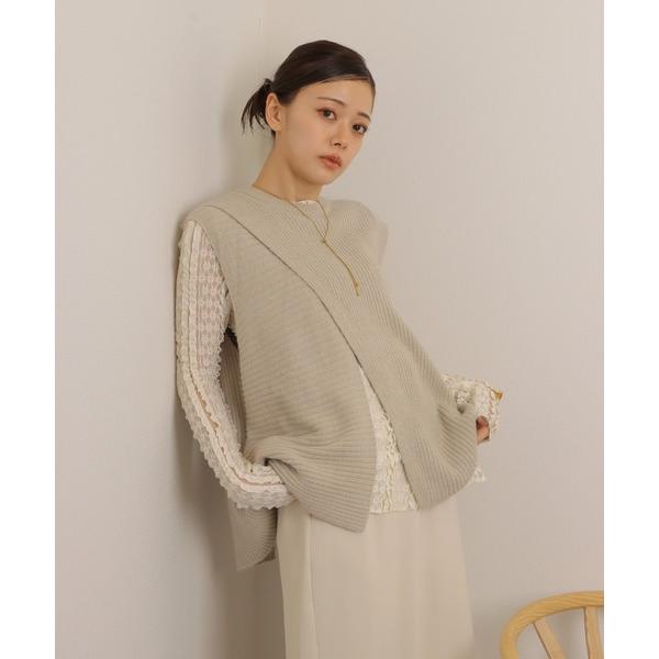 ベスト ジレ slit design lib knit vest /スリット入りリブニット オーバー...