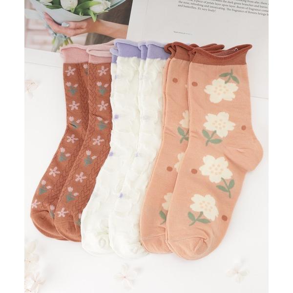 靴下 「6足セット」配色 ガーリー バラエティ デザイン ソックス レディース