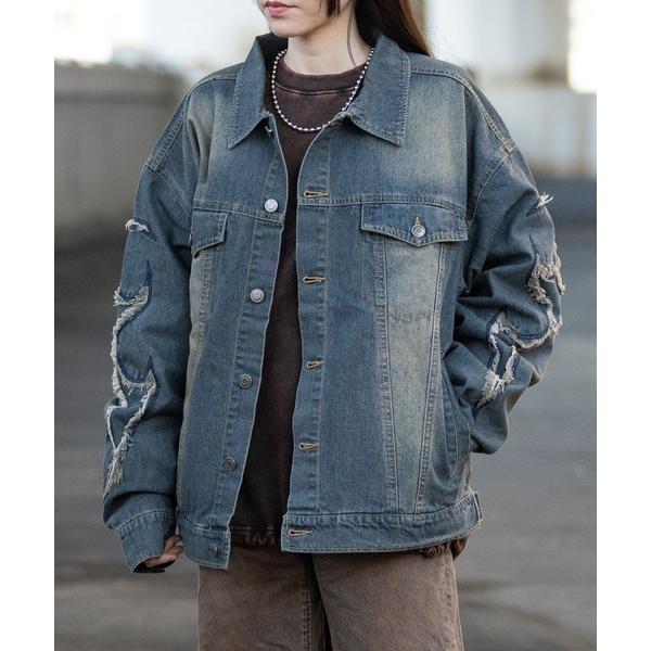 デニムジャケット gジャン 「13」ダメージトライバル刺繍 デニムジャケット メンズ レディース