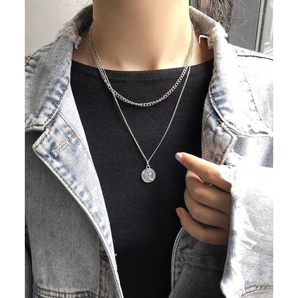 ネックレス コイン風２連チェーンネックレス レディース メンズ