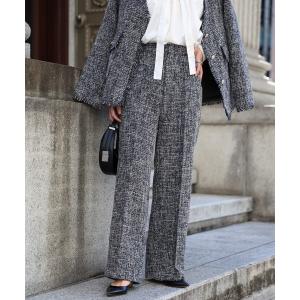スラックス パンツ センタープレスツイードストレートパンツ レディース