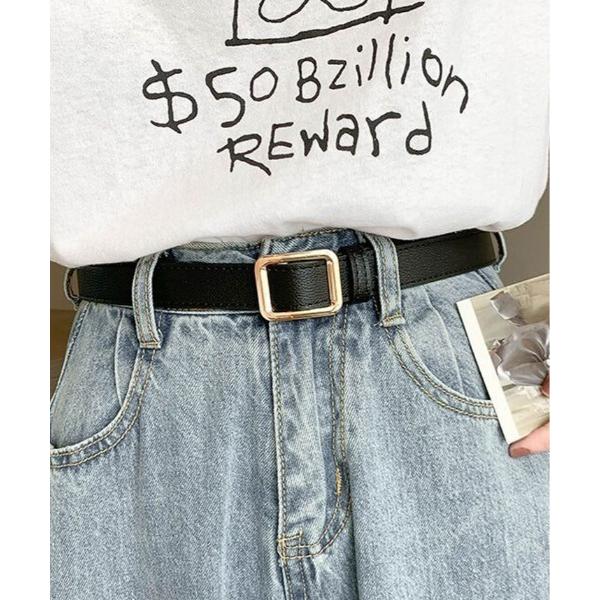 ベルト スクエア / サークル バックル レザーベルト レディース