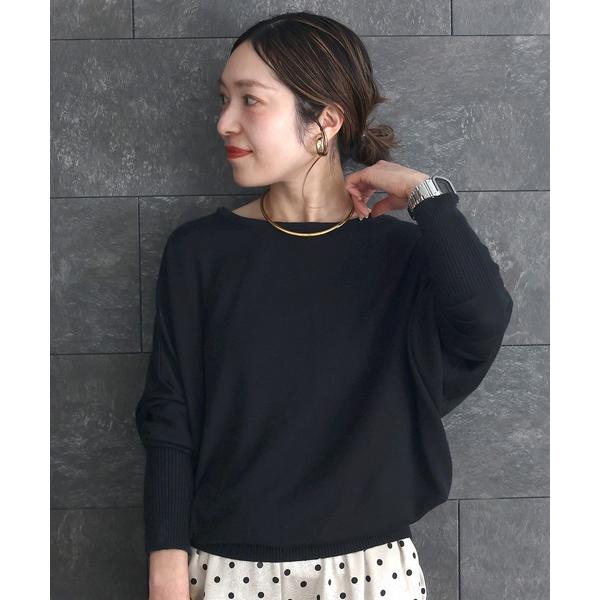 ニット セーター リブ袖Vネック2WAYドルマンプルオーバー レディース