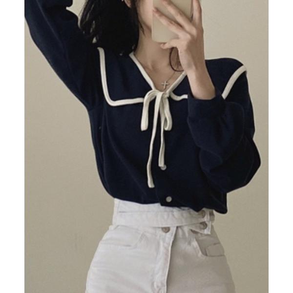 ブラウス シャツ パイピングセーラーブラウス レディース