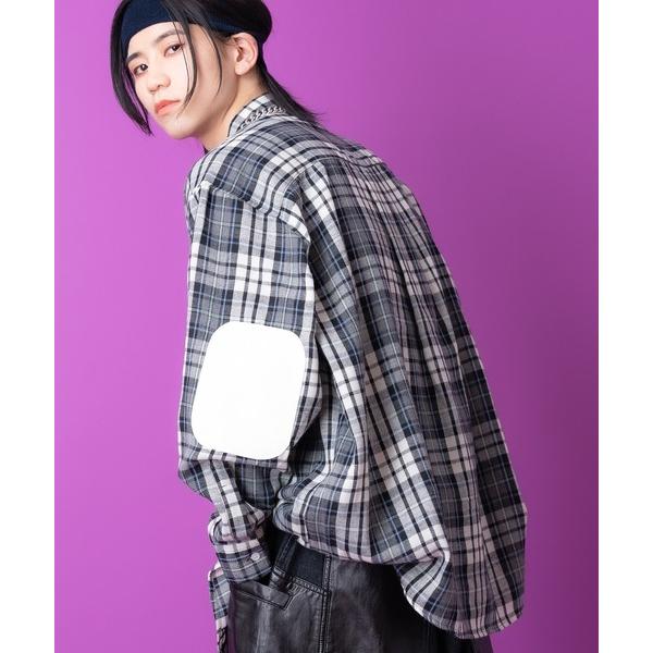 シャツ a.p.o.v. 合成皮革エルボーパッチチェックネルシャツ メンズ レディース