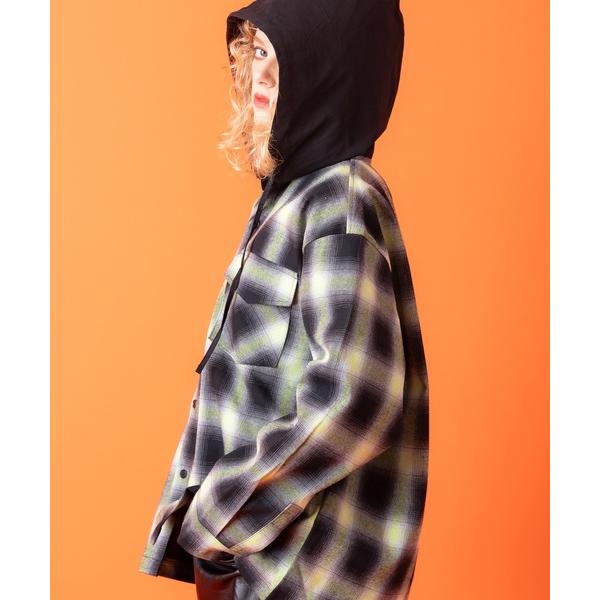 シャツ a.p.o.v. オンブレチェックフーディーネルシャツジャケット メンズ レディース