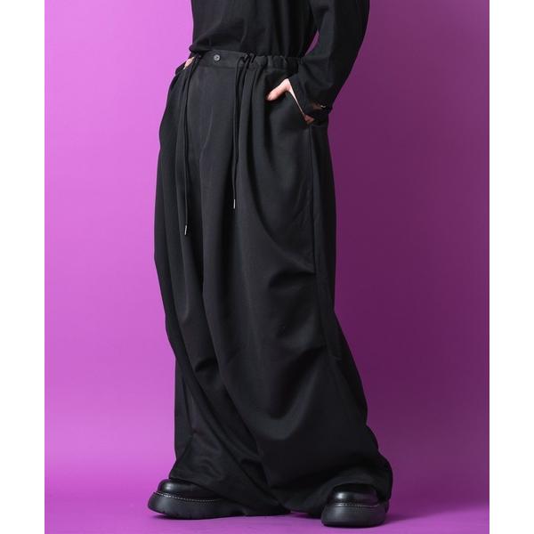 ワイドパンツ スラックス a.p.o.v. ウエストドローコード＆ドレープニータックオーバーサイズス...