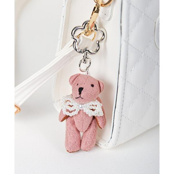 チャーム パールリボン付きテディベアチャーム レディース