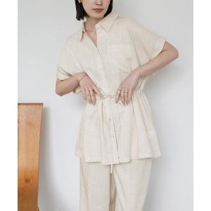 リネンシャツ ブラウス シャツ 半袖 「Et」Linen Mix Waist Drawstring Blouse「セットアップ可」 レディース