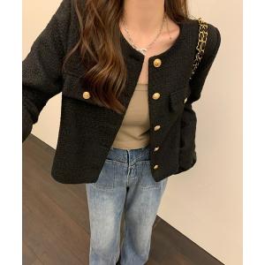 ジャケット ノーカラージャケット 「お気に入り1万突破！」ノーカラーツイードショートジャケット オフィスカジュアル きれいめカジュアル レディース韓国