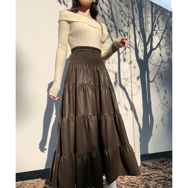 スカート PUレザー ティアードスカート