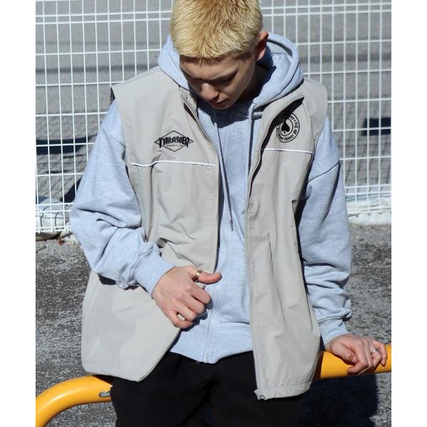 ベスト ジレ 「THRASHER/スラッシャー」リラックスフィット 刺繍ロゴ ナイロンベスト メンズ...