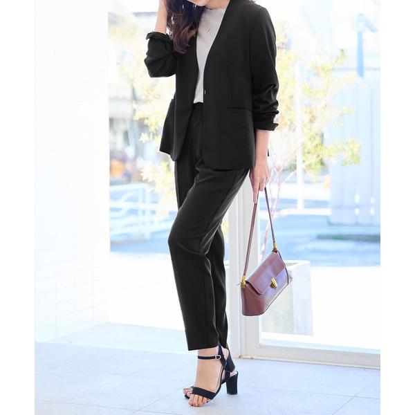 スラックス パンツ 洗える！ノーカラージャケットスーツ レディース