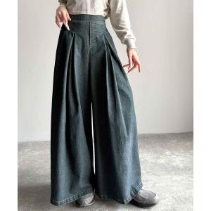 ジーンズ デニム デニムパンツ こなれ度アップのヴィンテージ風。変形タック使いワイドデニムパンツ レディース