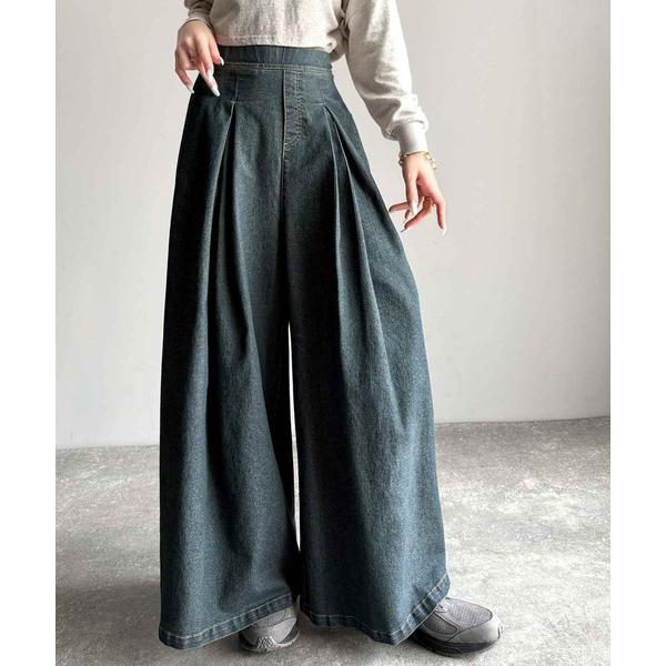 ジーンズ デニム デニムパンツ こなれ度アップのヴィンテージ風。変形タック使いワイドデニムパンツ レ...