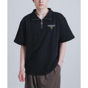 シャツ 「フラワーチャーム半袖ハーフジップ」 メンズ